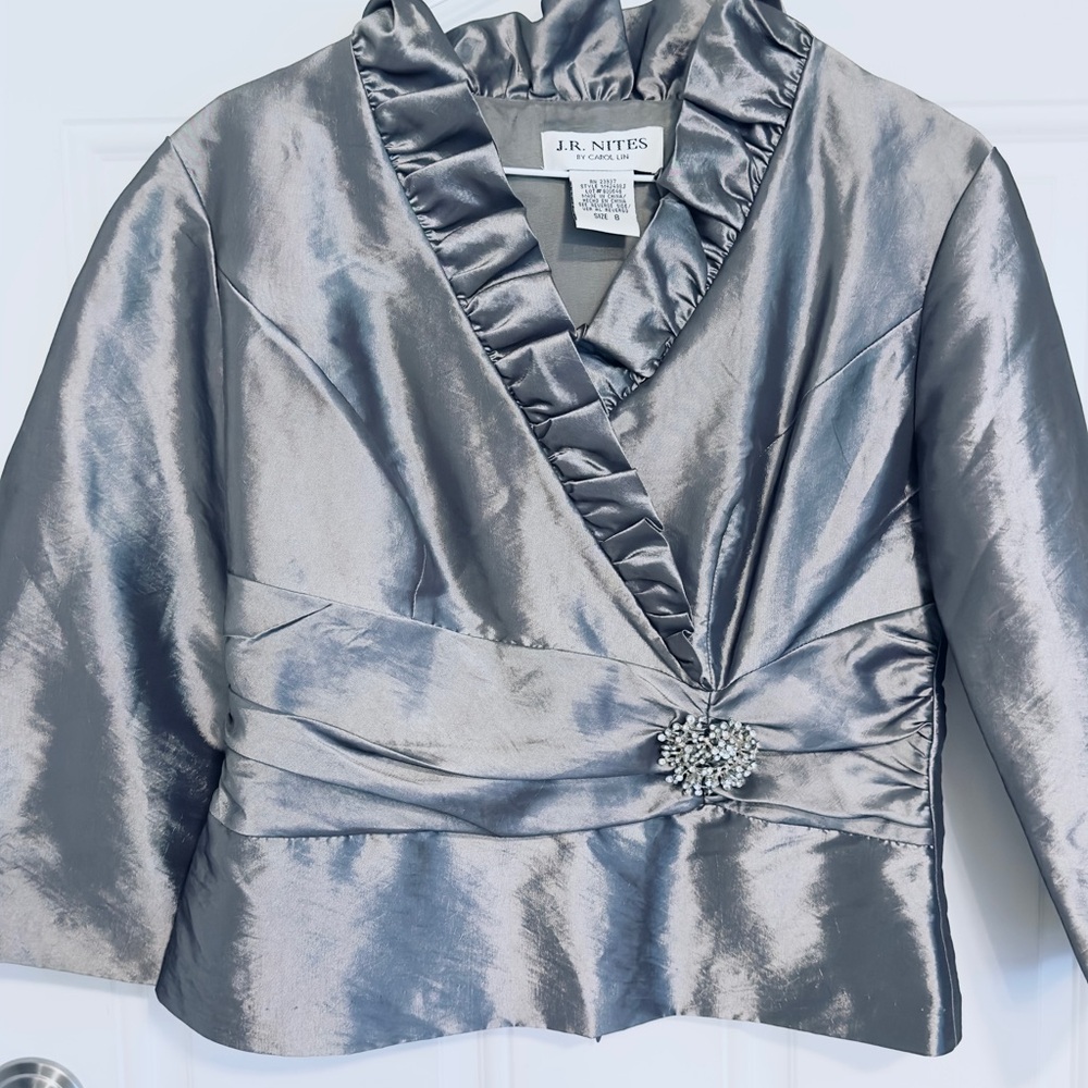Women's JR Nites By Carol Lin S 8  Silver with Rhinestone Buckle Back Zip